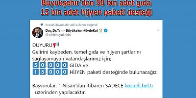 50 bin gıda 15 bin adet hijyen paketi desteği
