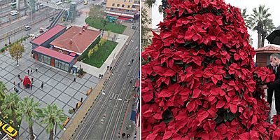 Halkevine Atatürk çiçekli fotoğraf alanı
