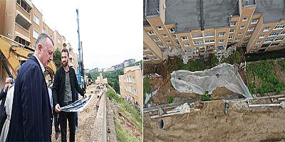 Yuvam Akarca Konutlarında yıkılan istinat duvarının yeniden yapımı sürüyor